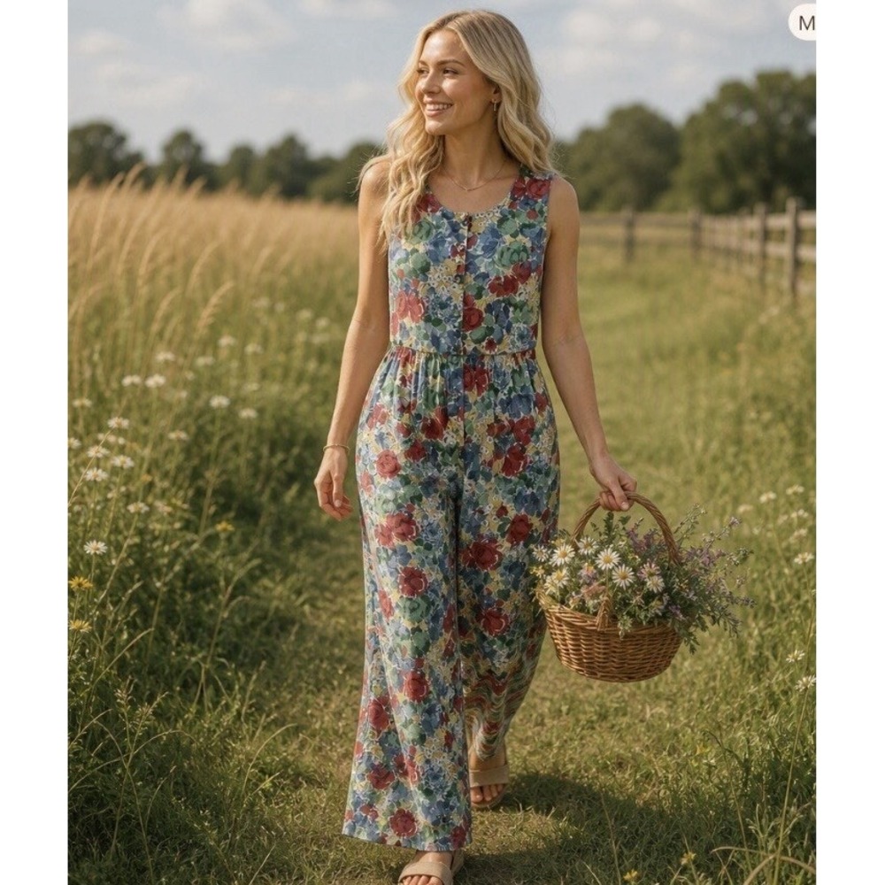 VTG Laura Ashley Women Floral Jumpsuit XL Cottagecore boho Made in Great Britain